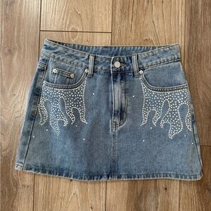 Cider mini denim skirt rhinestone fire cowboy size small